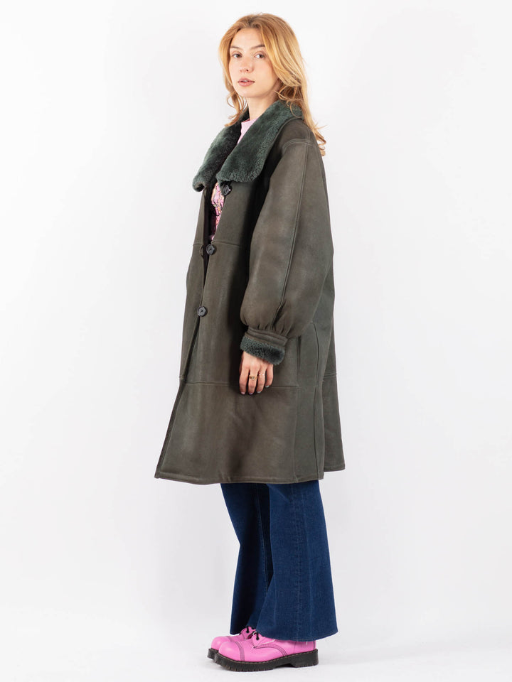 Vintage 70's Women Sheepskin Coat in GreenV9563