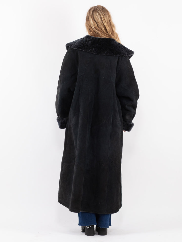 Vintage 70's Women Sheepskin Coat in Black