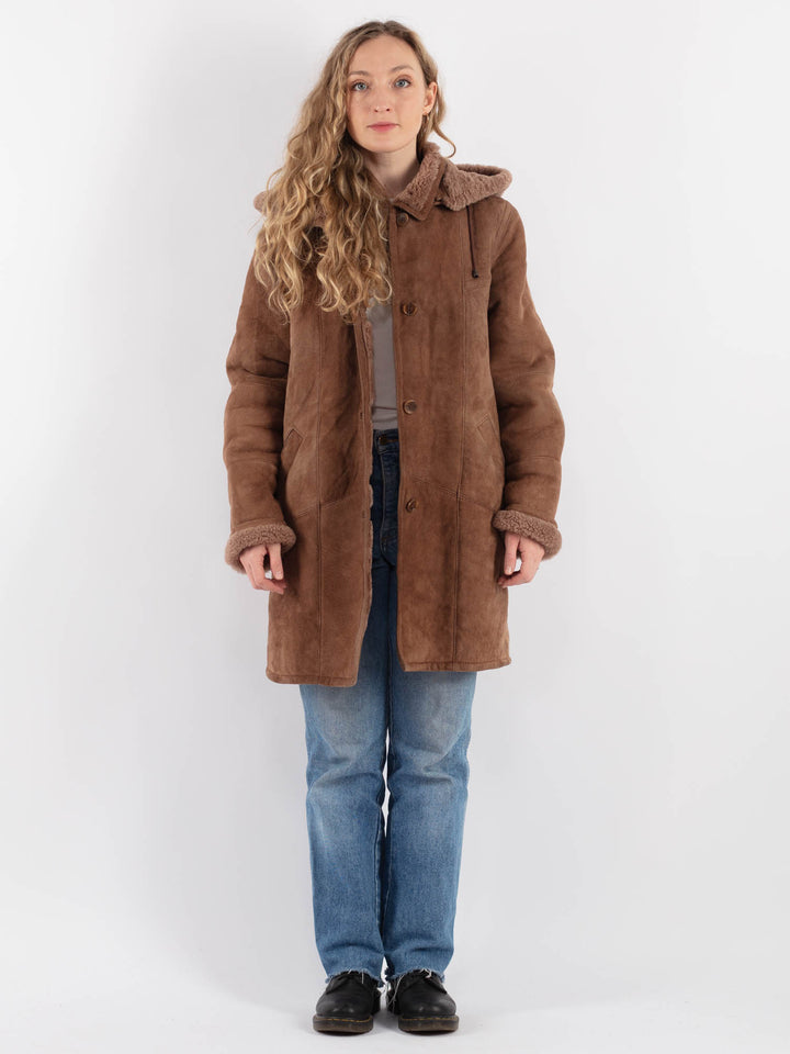 Vintage 70's Women Sheepskin Coat in Brown