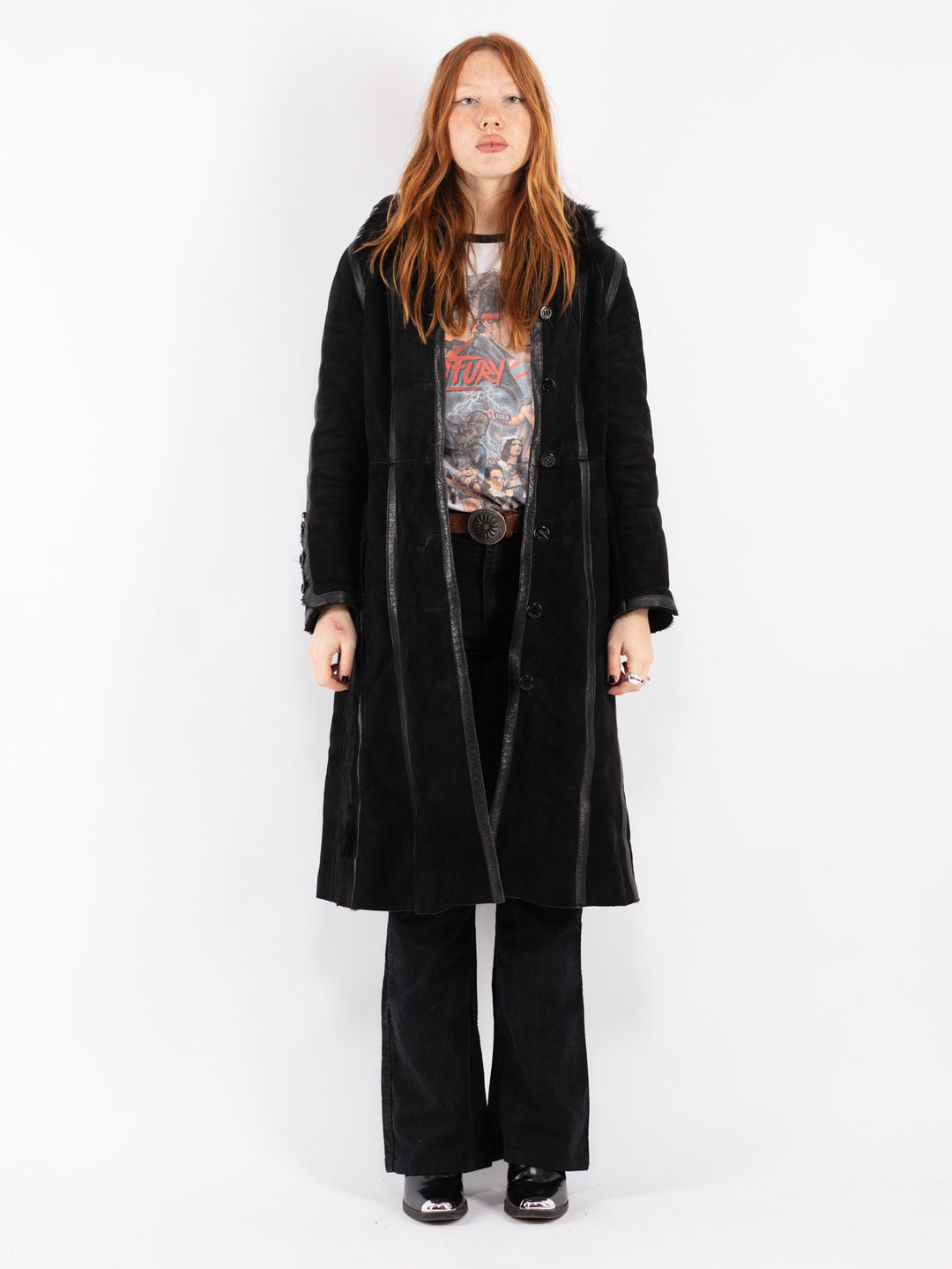 Vintage 70's Women Sheepskin Coat in Black