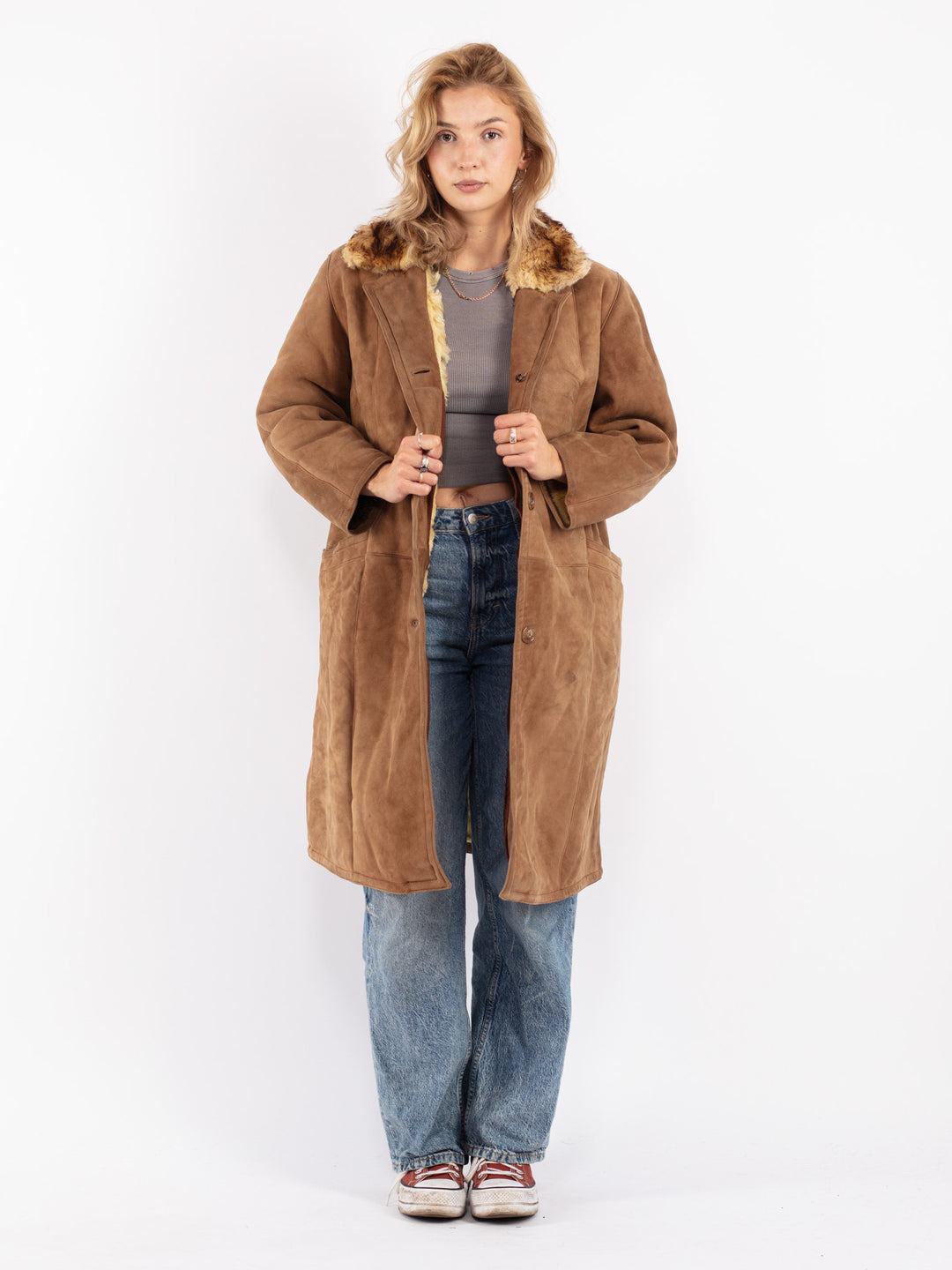 Vintage 70's Women Sheepskin Coat in Brown
