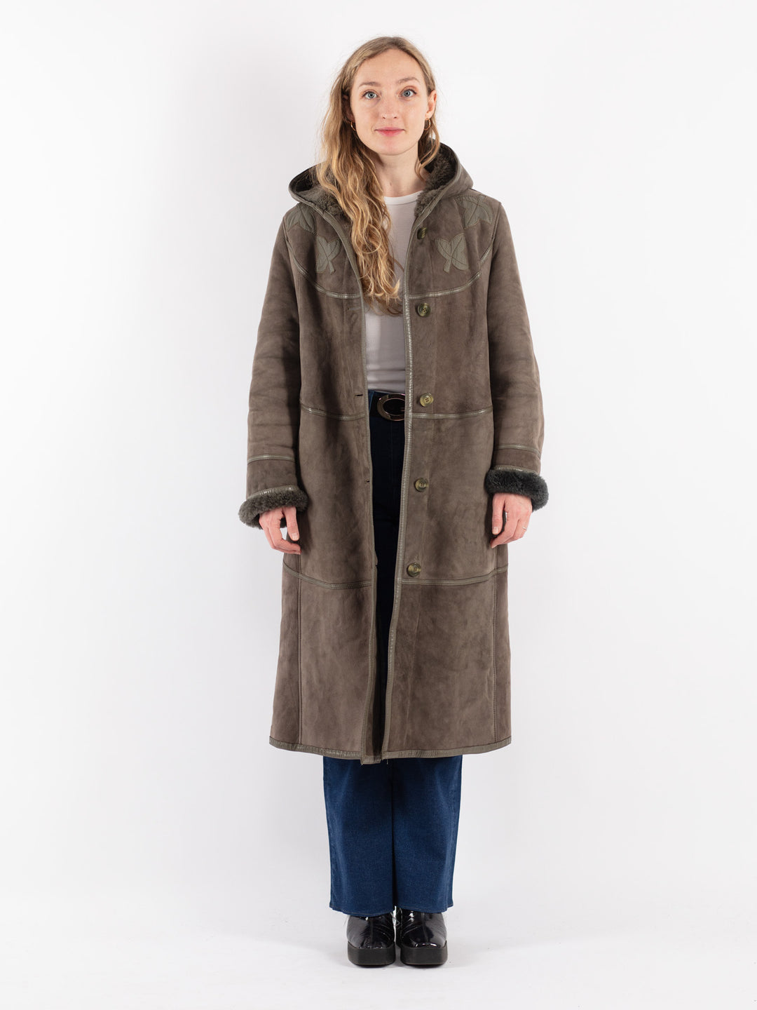 Vintage 70's Women Sheepskin Coat in Gray