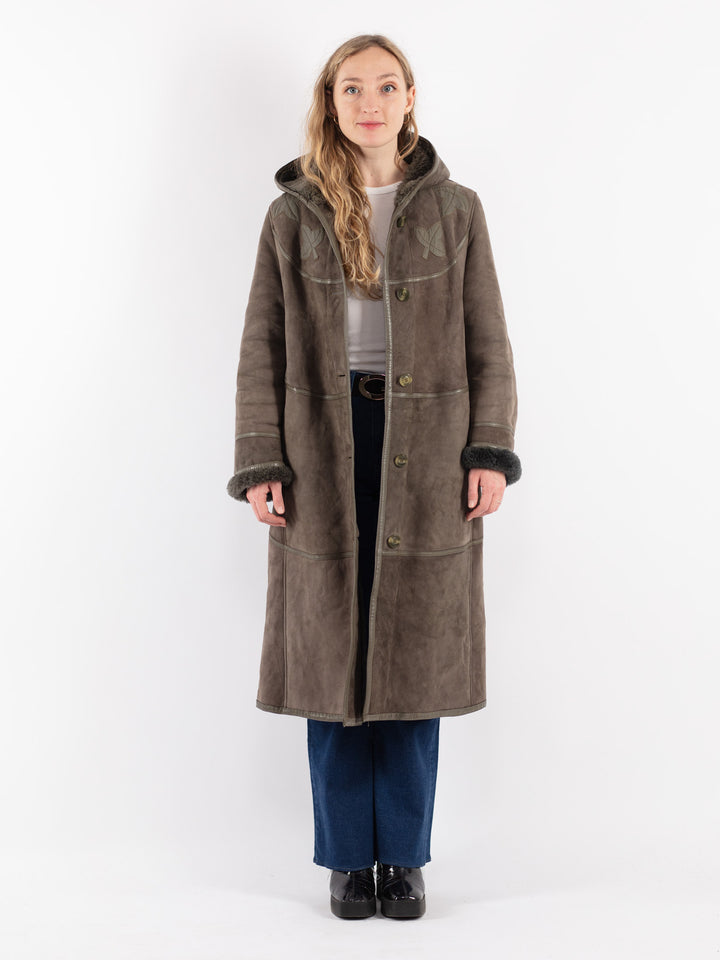 Vintage 70's Women Sheepskin Coat in Gray