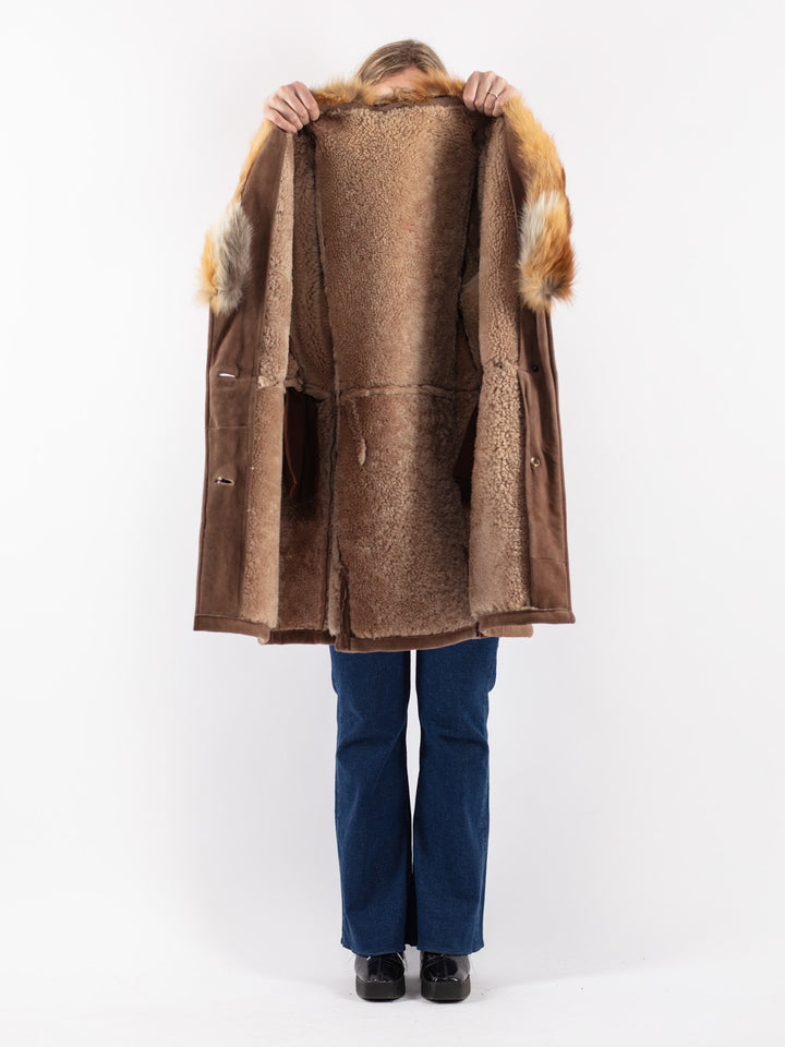 Vintage 70's Women Sheepskin Coat in Beige