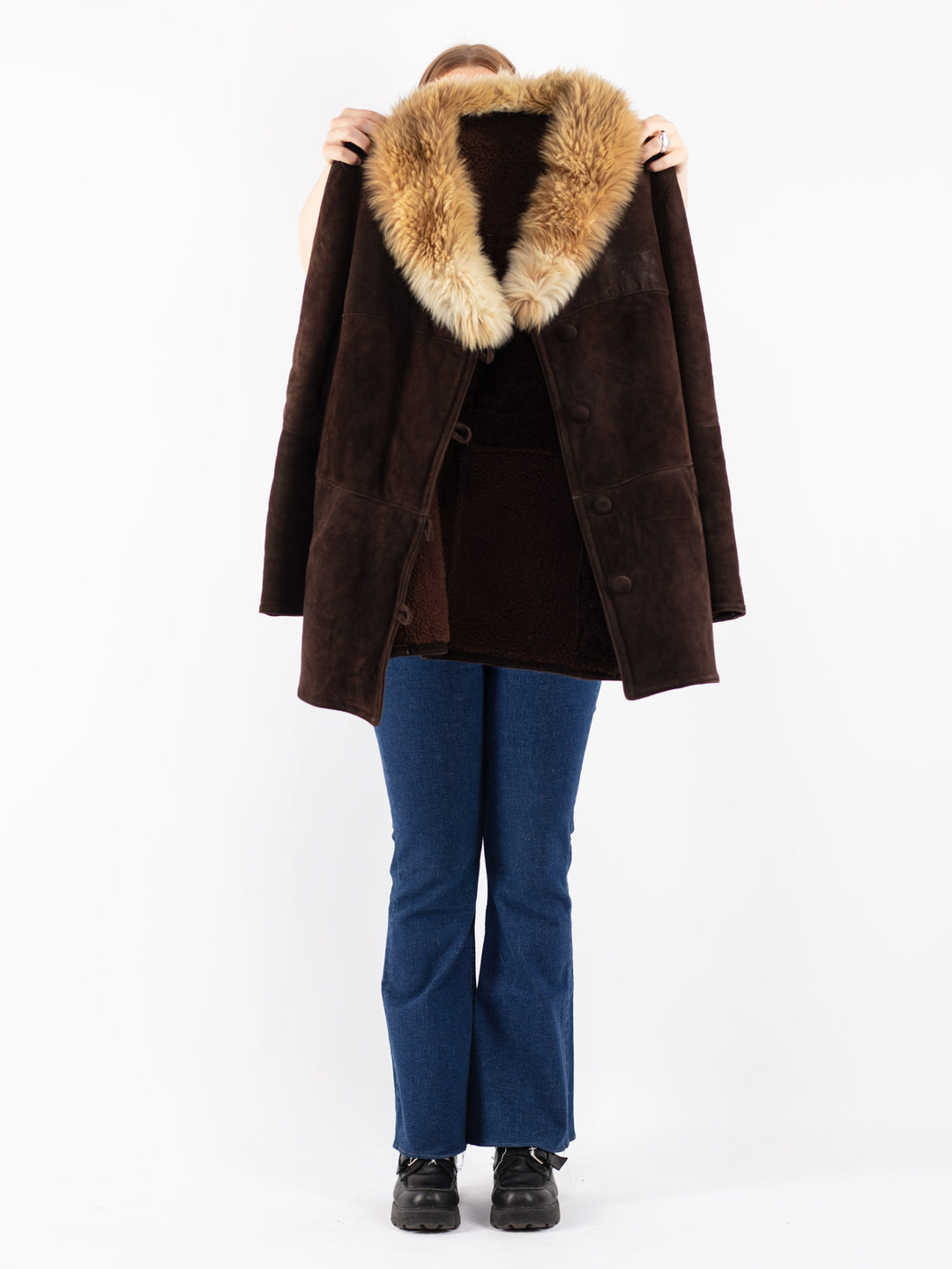 Vintage 70's Women Sheepskin Coat in Brown