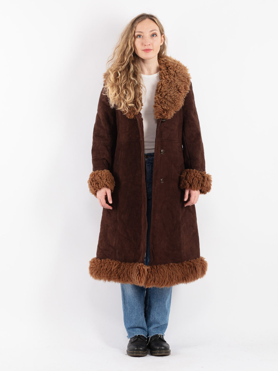 Vintage 70's Women Sheepskin Coat in Brown
