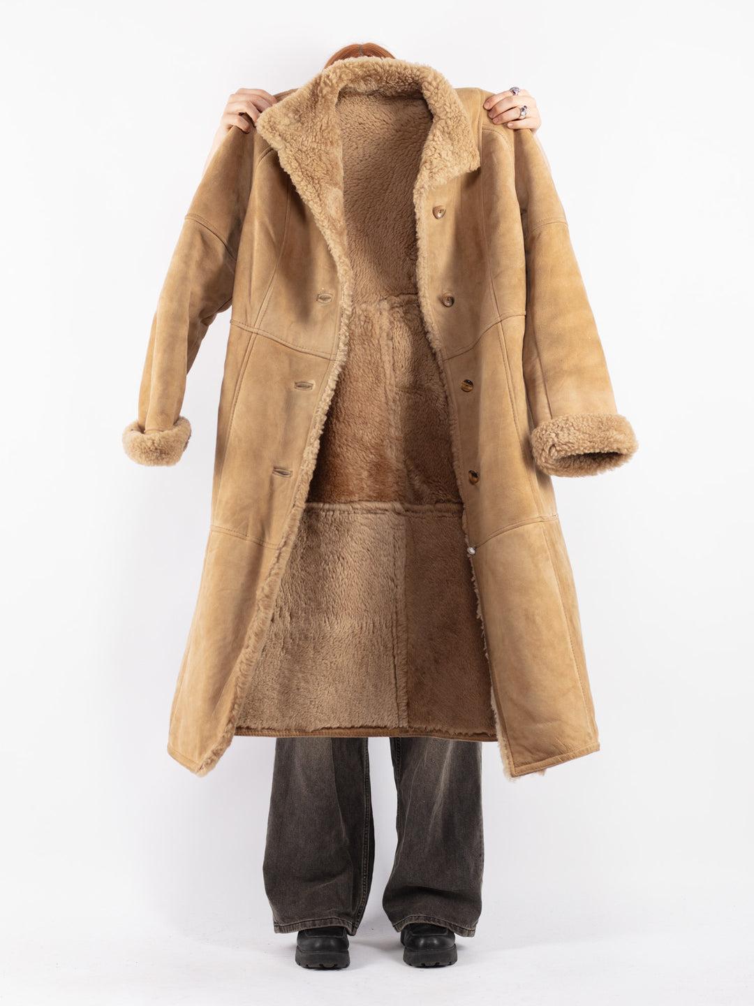 Vintage 70's Women Sheepskin Coat in Beige