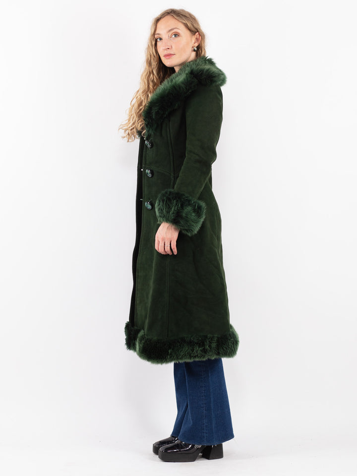 Vintage 70's Women Sheepskin Coat in Green