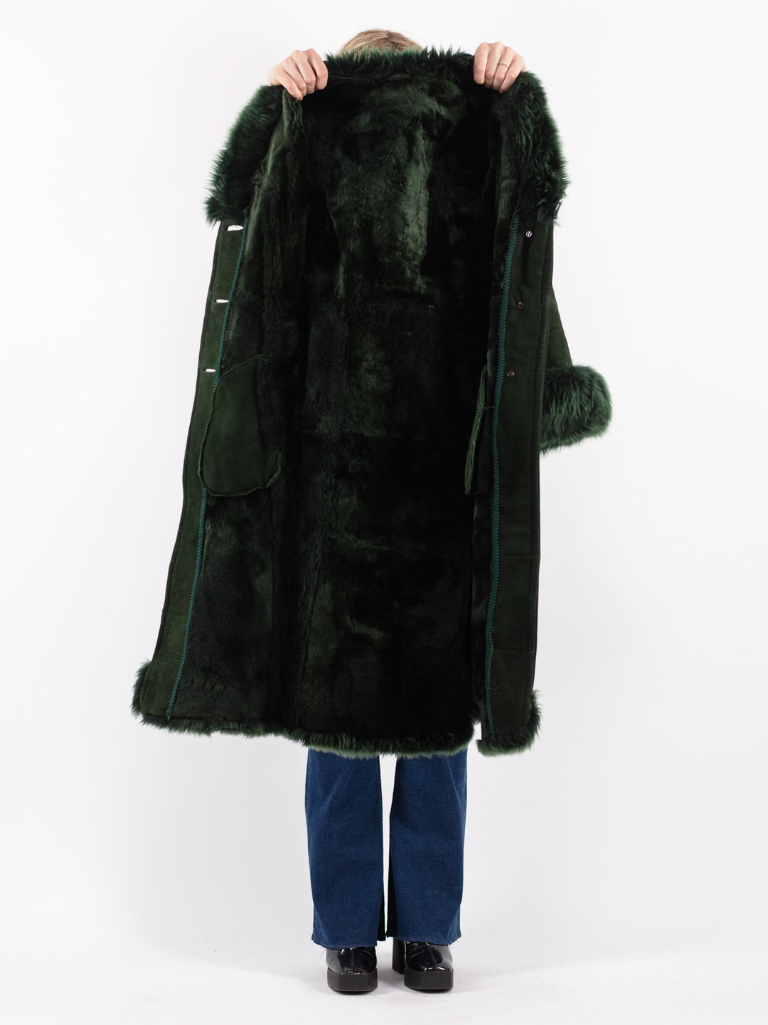 Vintage 70's Women Sheepskin Coat in Green