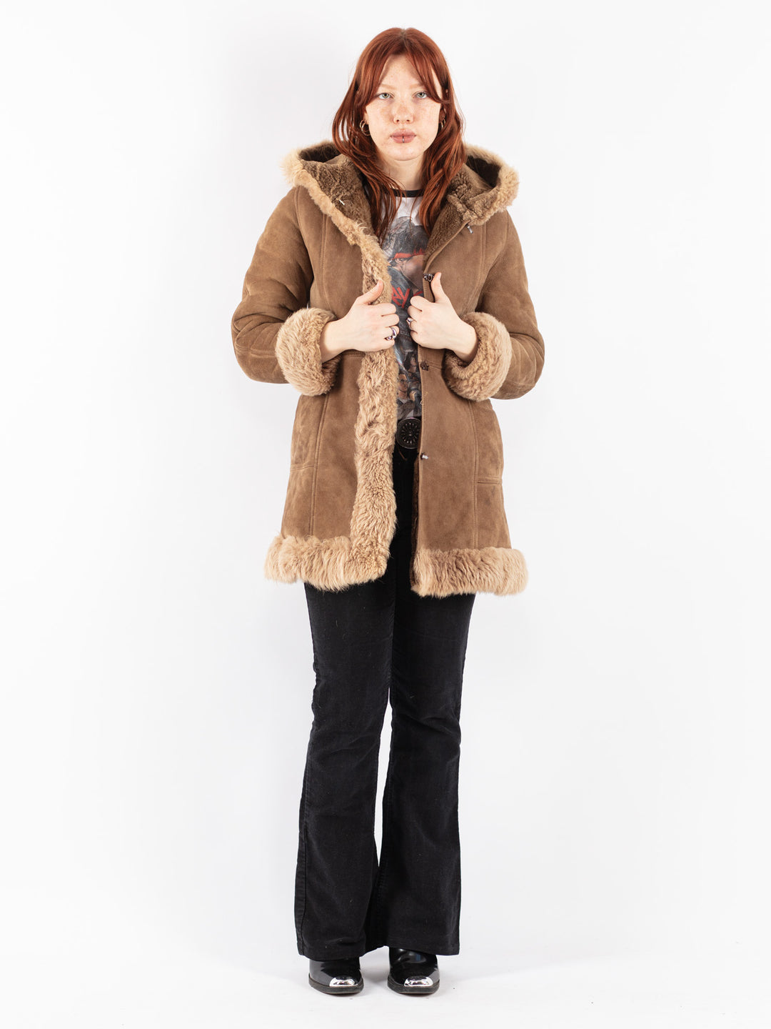 Vintage 70's Women Sheepskin Coat in Beige