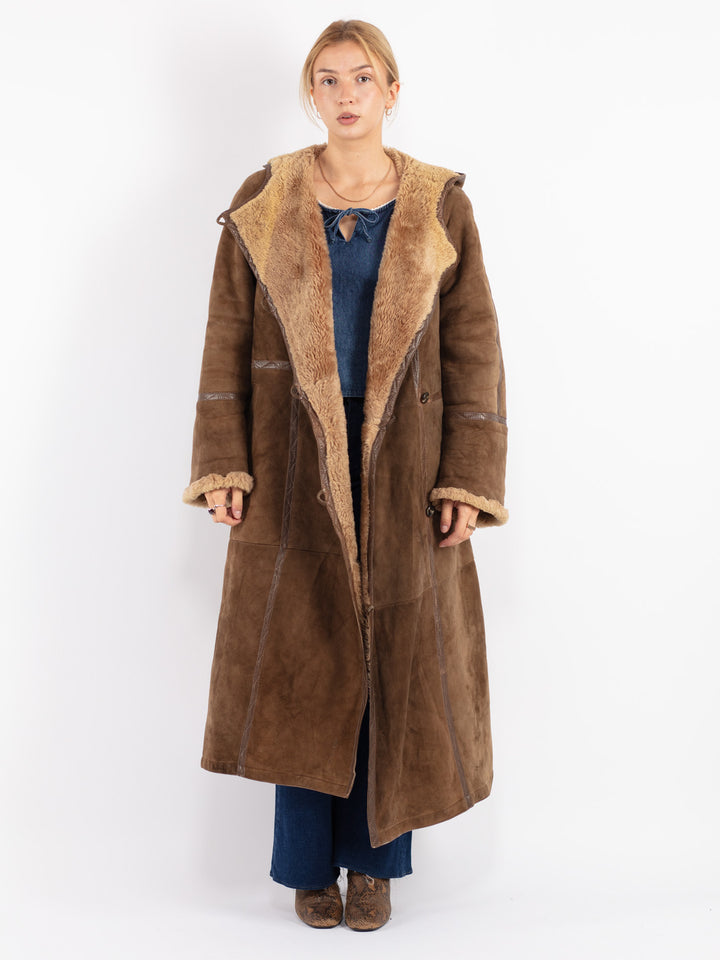 Vintage 70's Women Sheepskin Coat in Brown