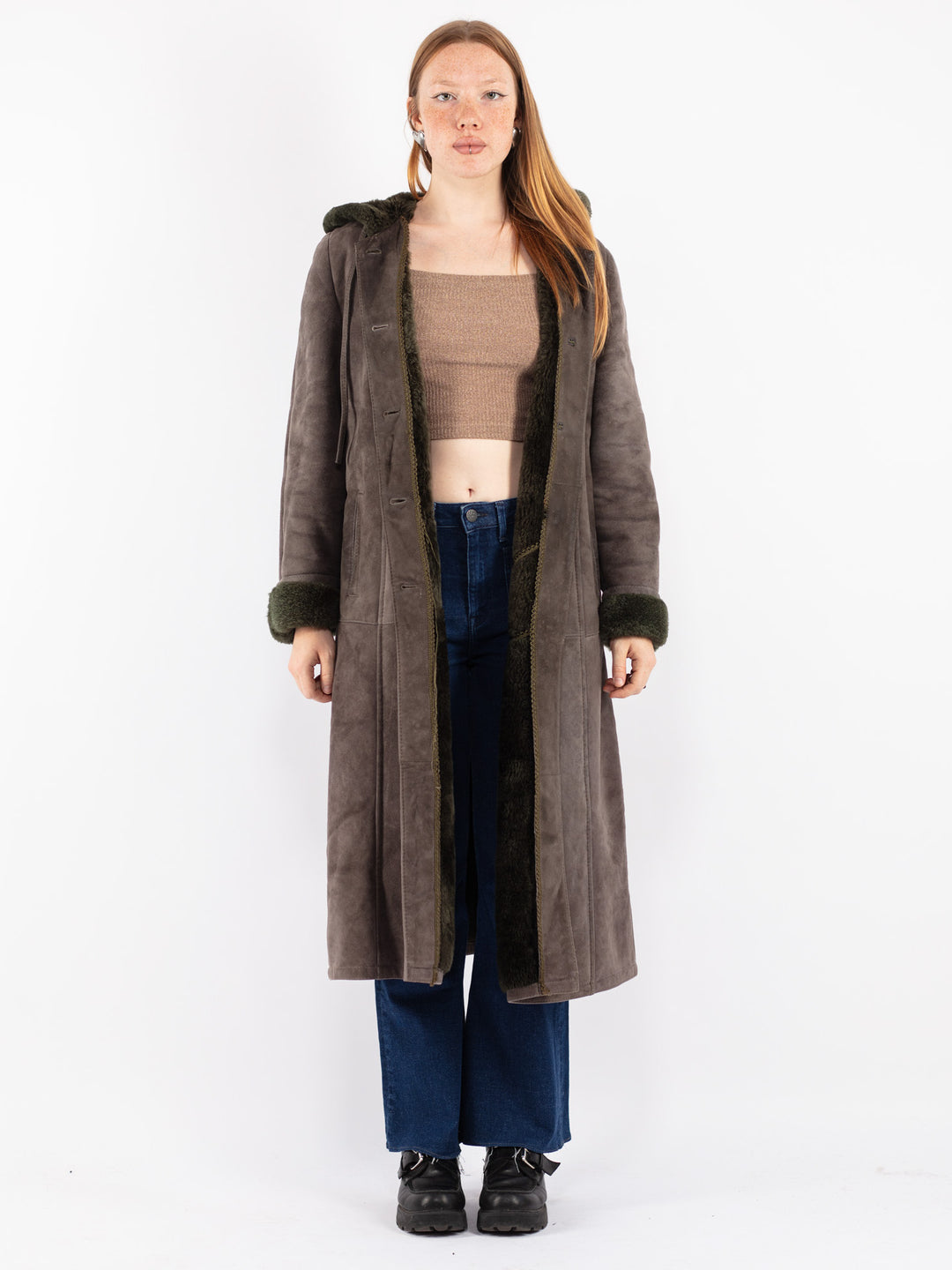 Vintage 70's Women Sheepskin Coat in Gray