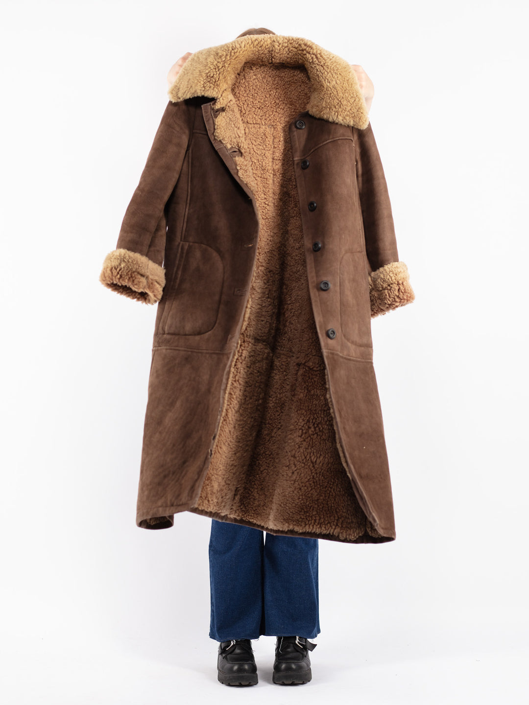 Vintage 70's Women Sheepskin Coat in Brown