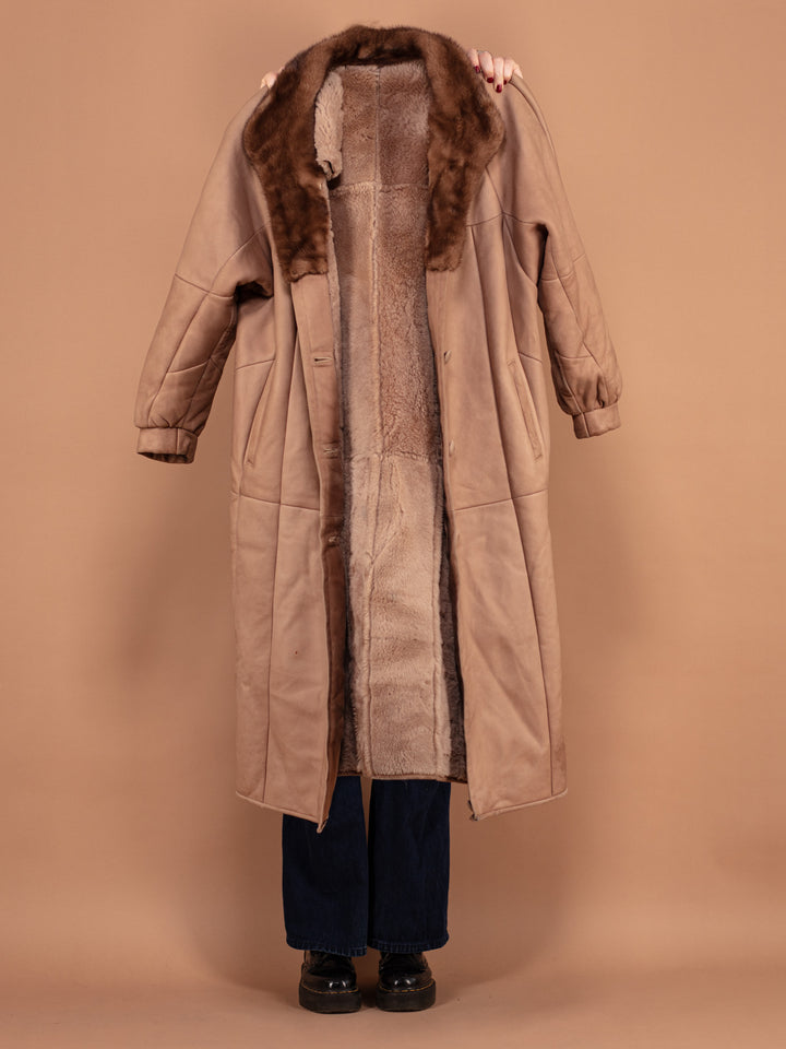 Vintage 70's Women Sheepskin Maxi Coat in Beige - NorthernGrip