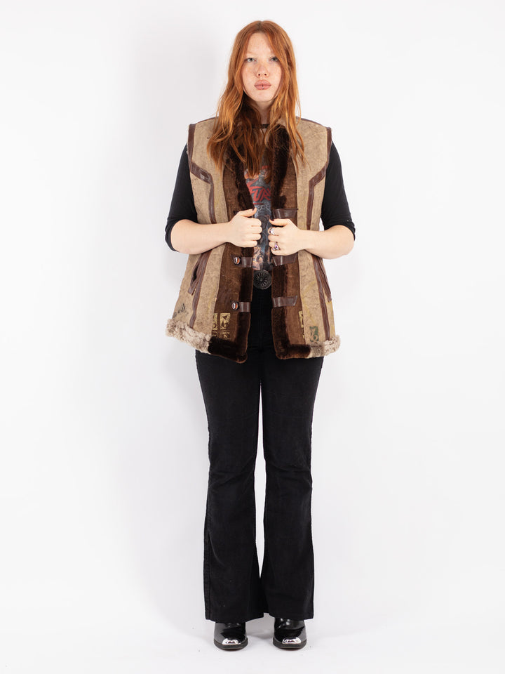 Vintage 70's Women Sheepskin Vest in Brown