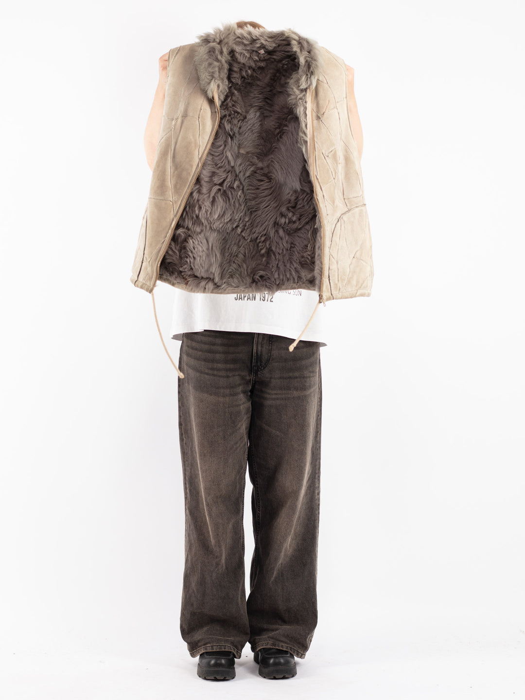 Vintage 70's Women Sheepskin Vest in Beige