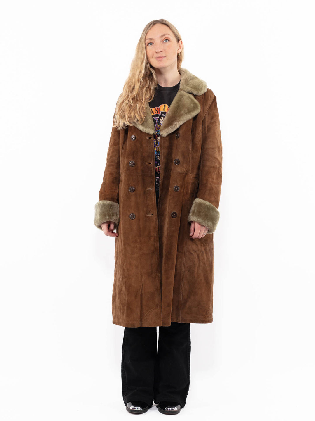 Vintage 70's Women Suede Sherpa Coat in BrownA0878