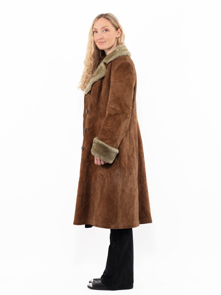 Vintage 70's Women Suede Sherpa Coat in BrownA0878