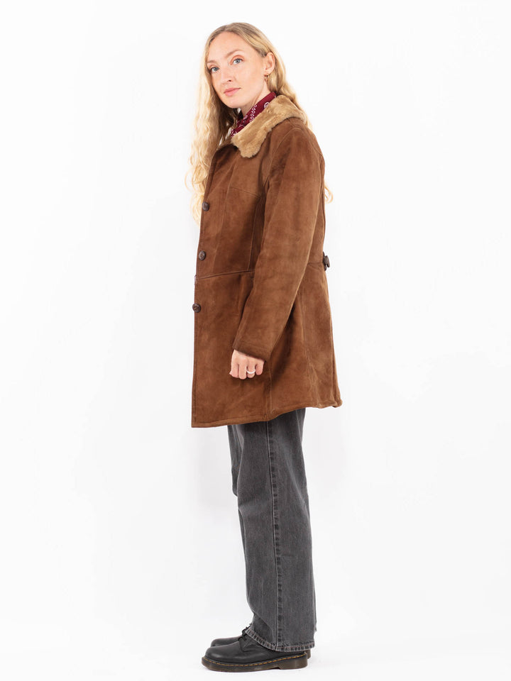 Vintage 70's Women Suede Sherpa Coat in BrownA0629