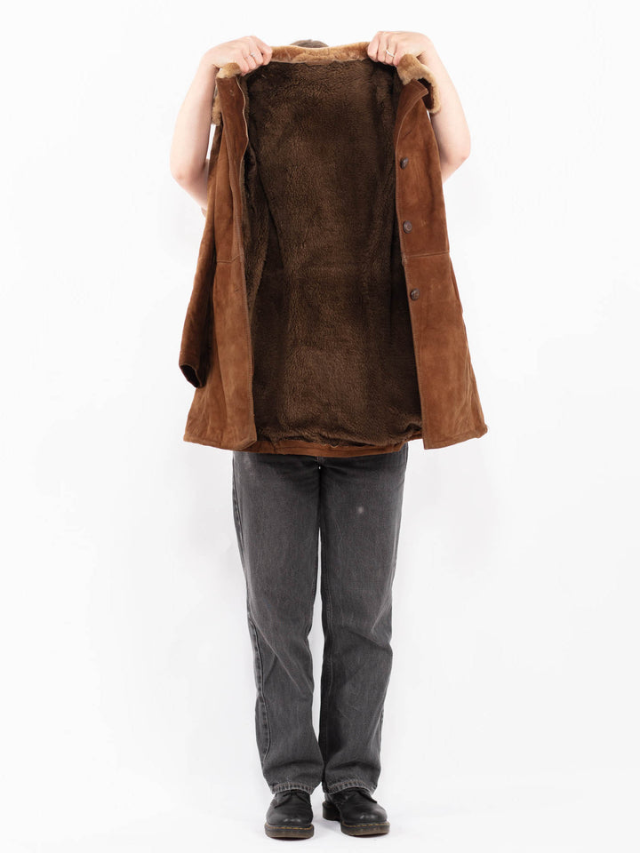 Vintage 70's Women Suede Sherpa Coat in BrownA0629