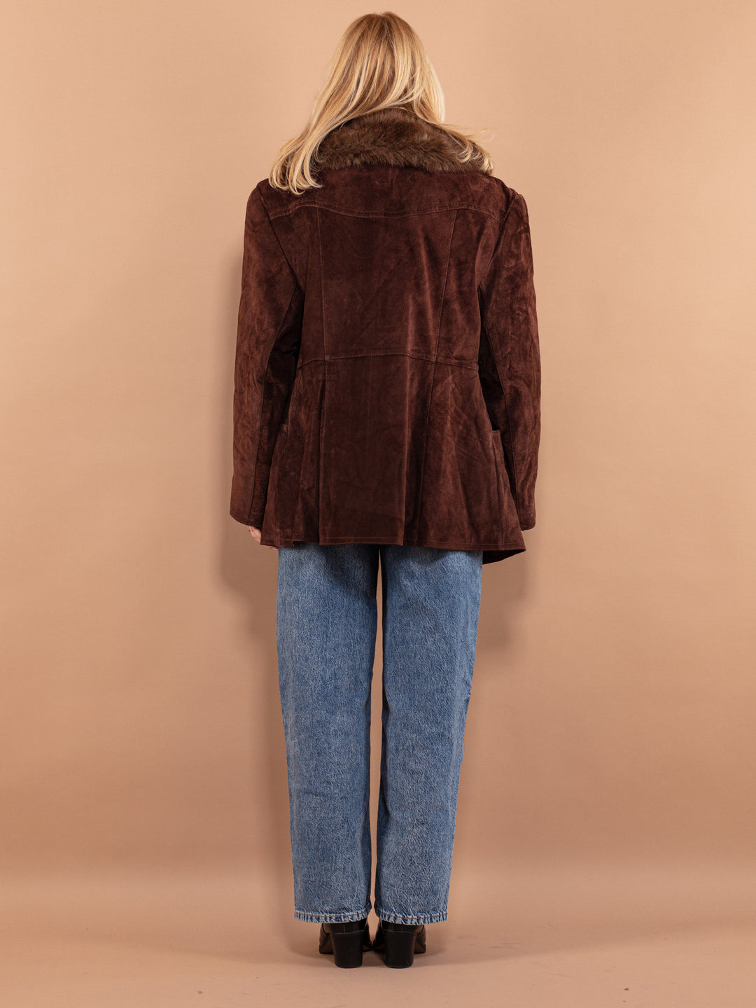 Vintage 70's Women Suede Sherpa Coat in Brown - NorthernGrip
