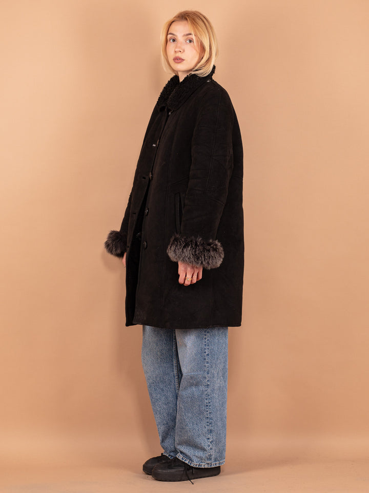 Vintage 80's Women Sherpa Coat in Black - NorthernGrip