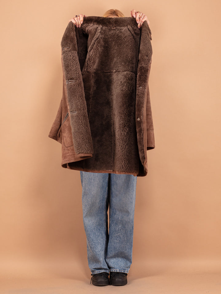 Vintage 80's Women Sheepskin Coat in Brown - NorthernGrip