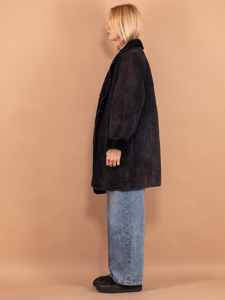 Vintage 80's Women Sheepskin Coat in Blue - NorthernGrip