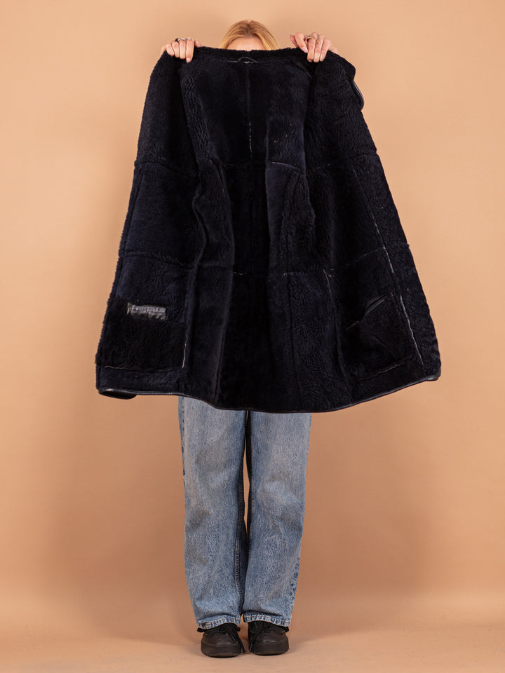 Vintage 80's Women Sheepskin Coat in Blue - NorthernGrip