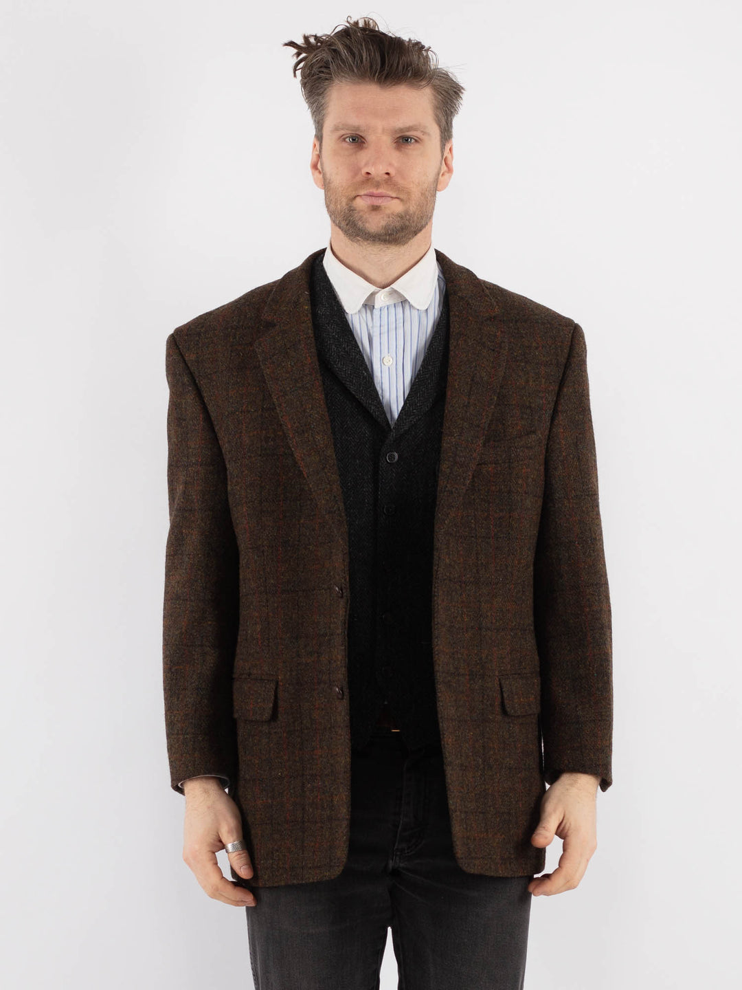 Vintage 80's Men Harris Tweed Jacket in Brown - NorthernGrip