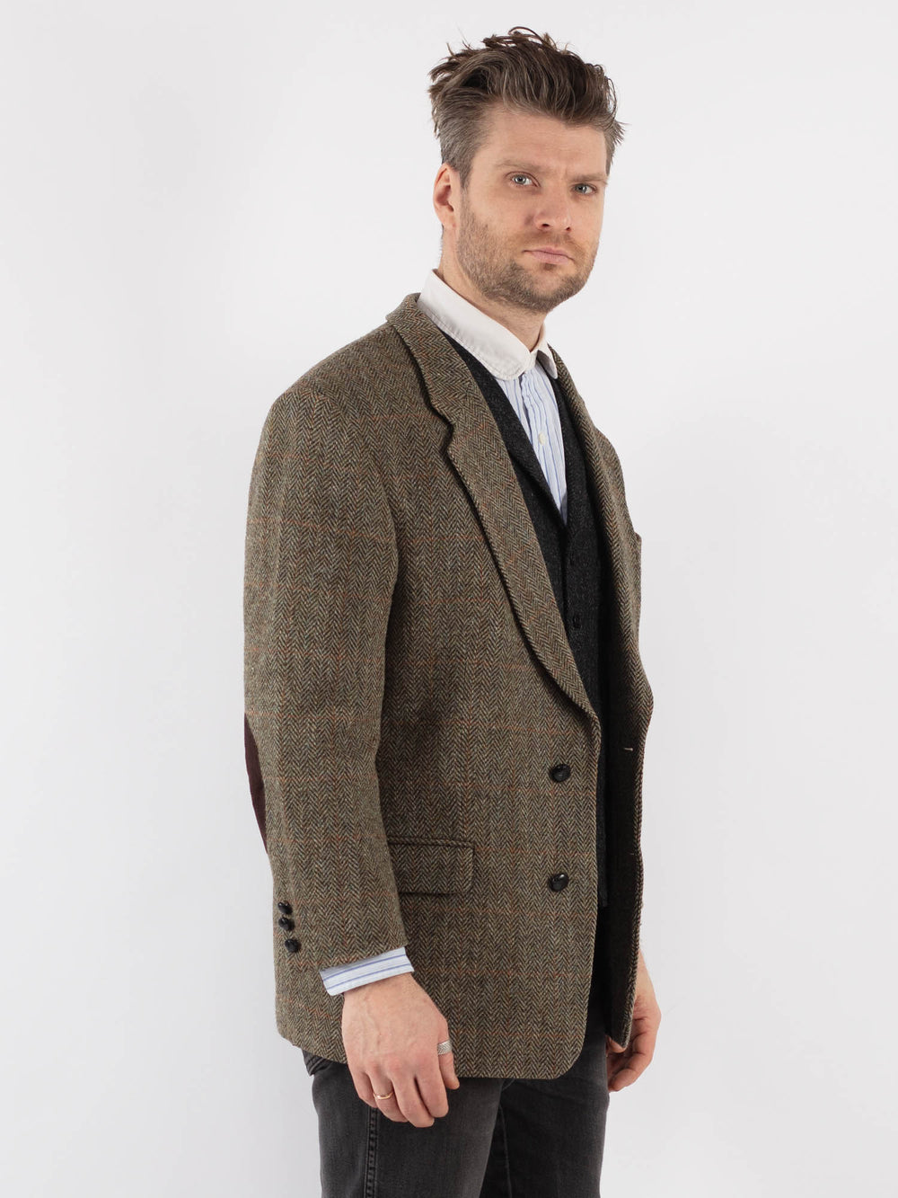 Vintage 80's Men Harris Tweed Jacket in Olive Green - NorthernGrip