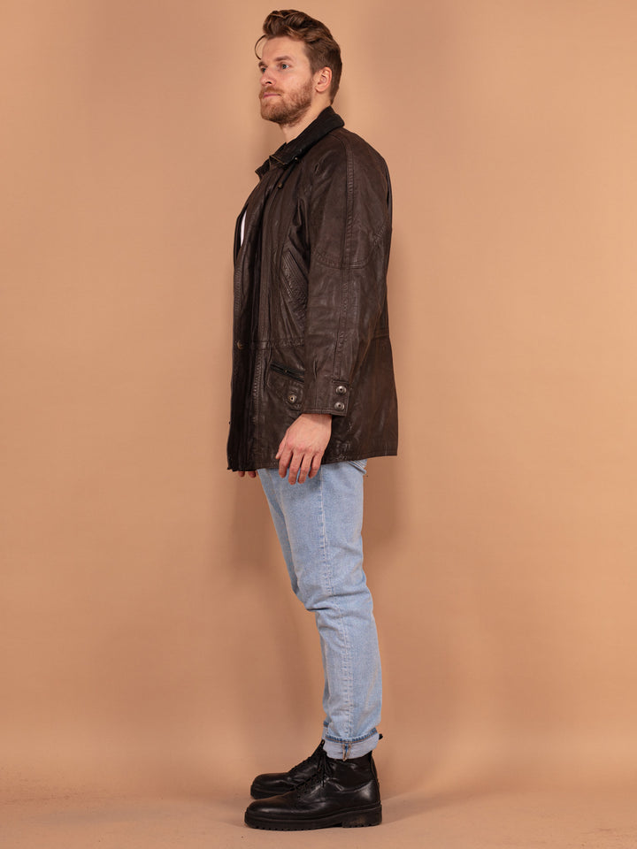 Vintage 80's Men Leather Jacket in Brown - NorthernGrip