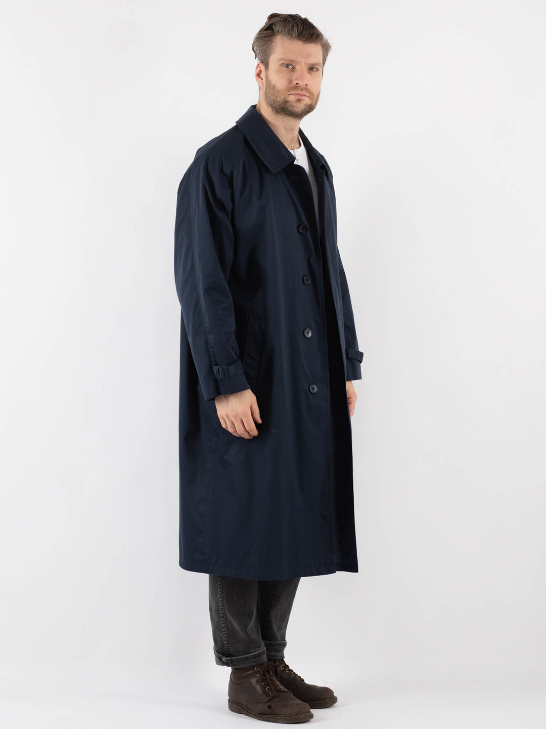 Vintage 80's Men Trench Coat in Blue