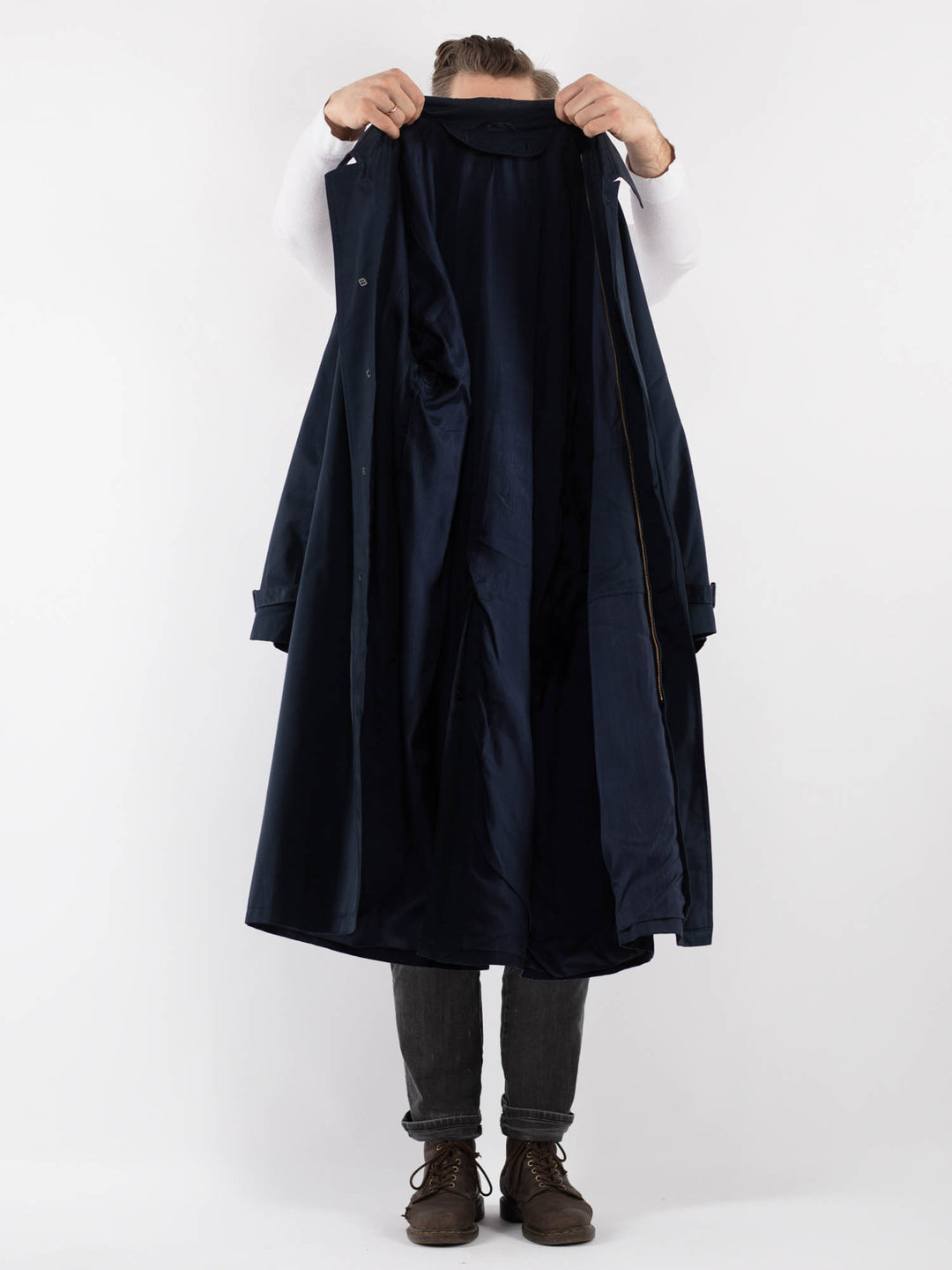 Vintage 80's Men Trench Coat in Blue