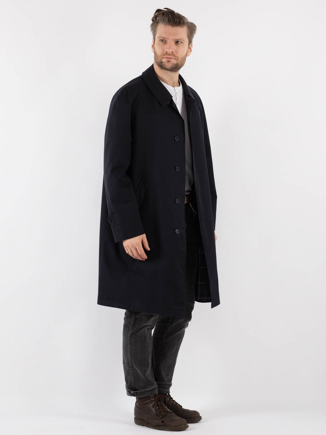 Vintage 80's Men Trench Coat in Blue