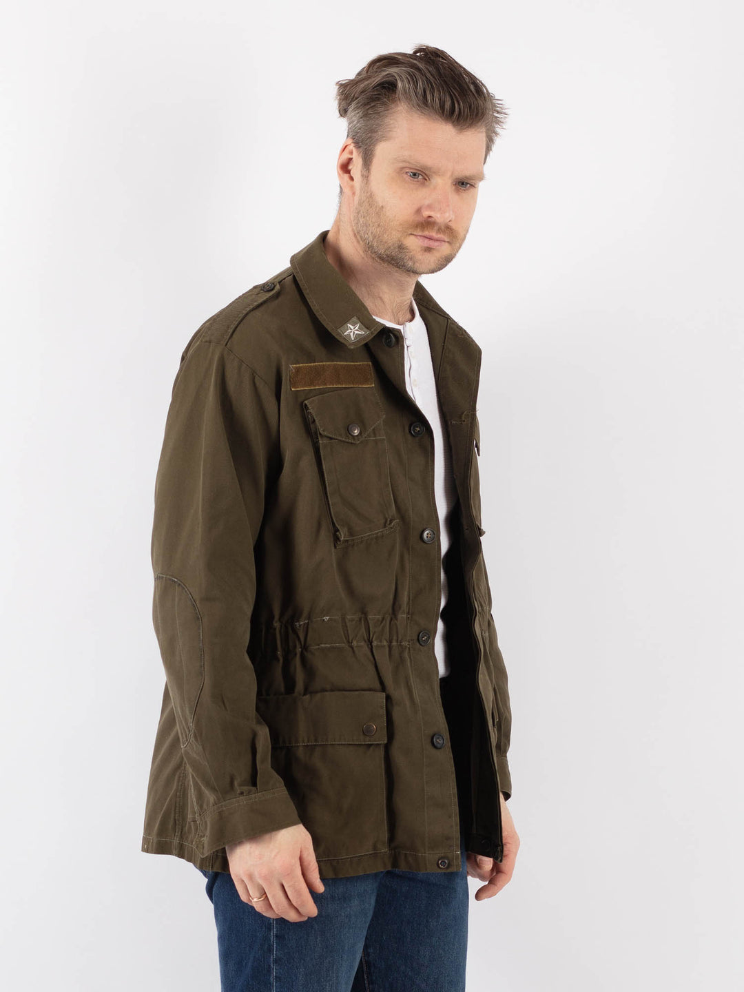 Vintage 80. gadu vīriešu itāļu militārā jaka zaļā krāsā