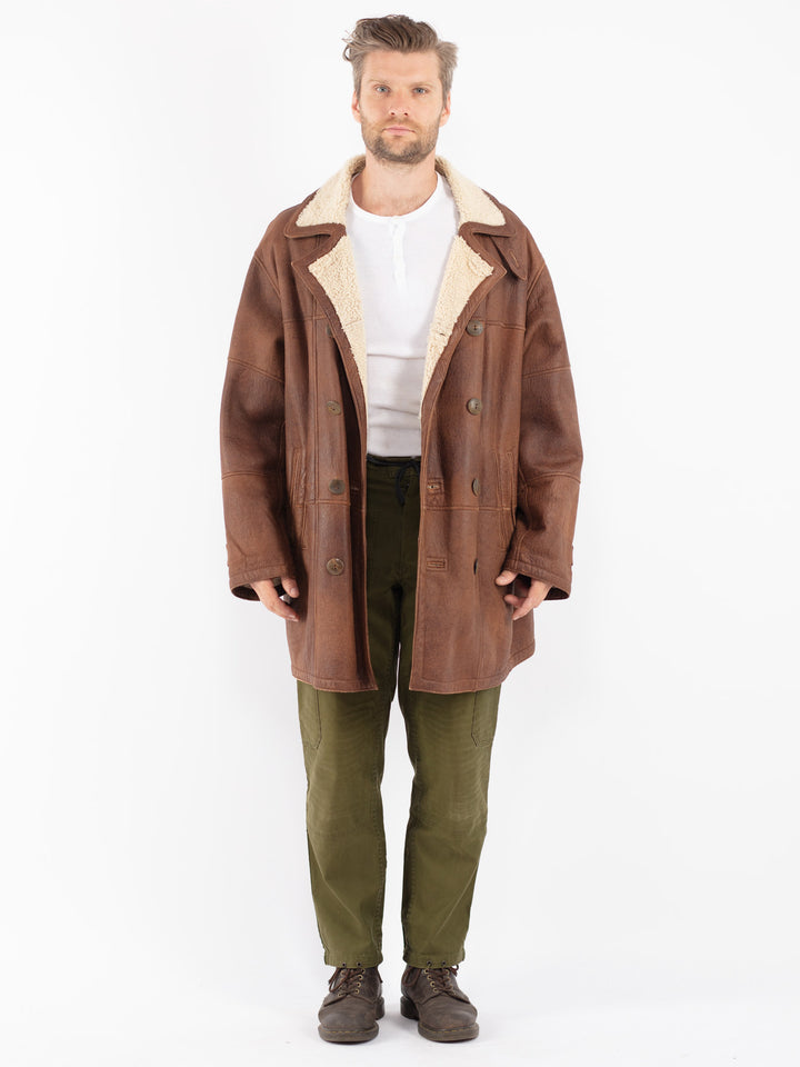 Vintage 80's Men Sheepskin Coat in Brown