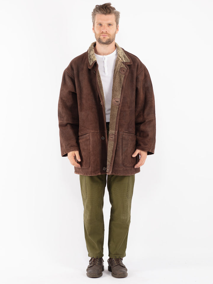 Vintage 80's Men Sheepskin Coat in Brown