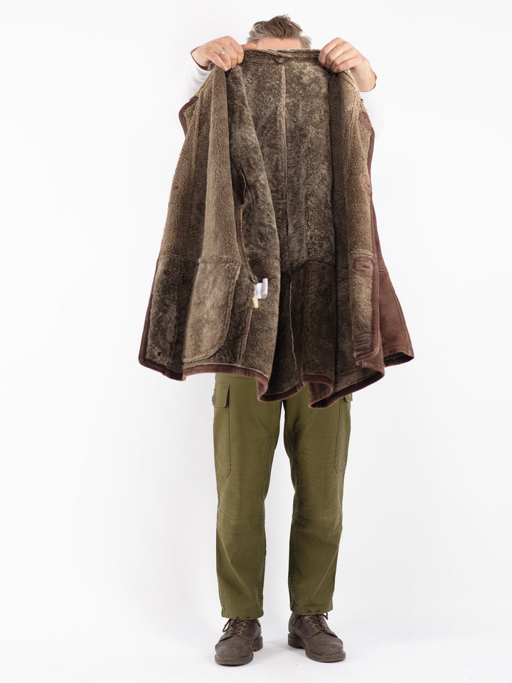 Vintage 80's Men Sheepskin Coat in Brown