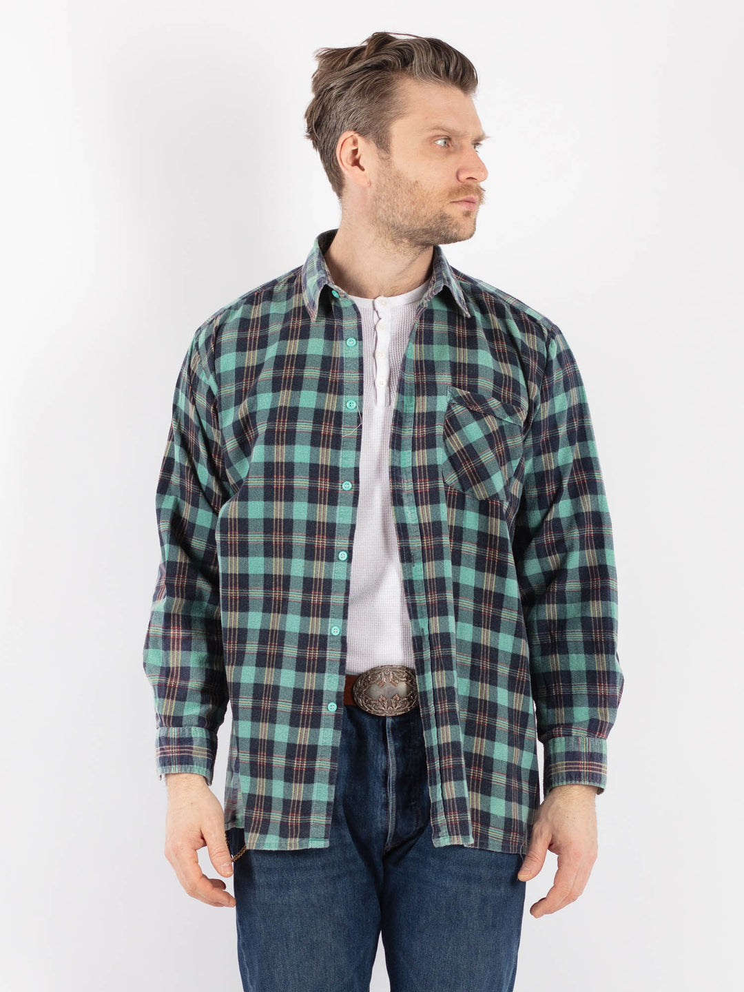 Vintage 80's Men Plaid Flannel Shirt in MultiZ1145