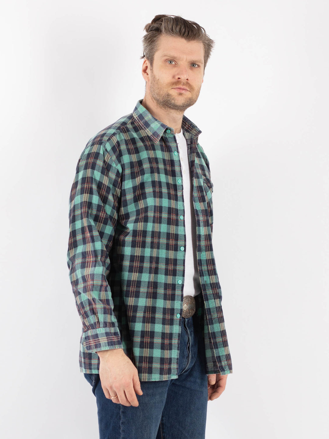 Vintage 80's Men Plaid Flannel Shirt in MultiZ1145
