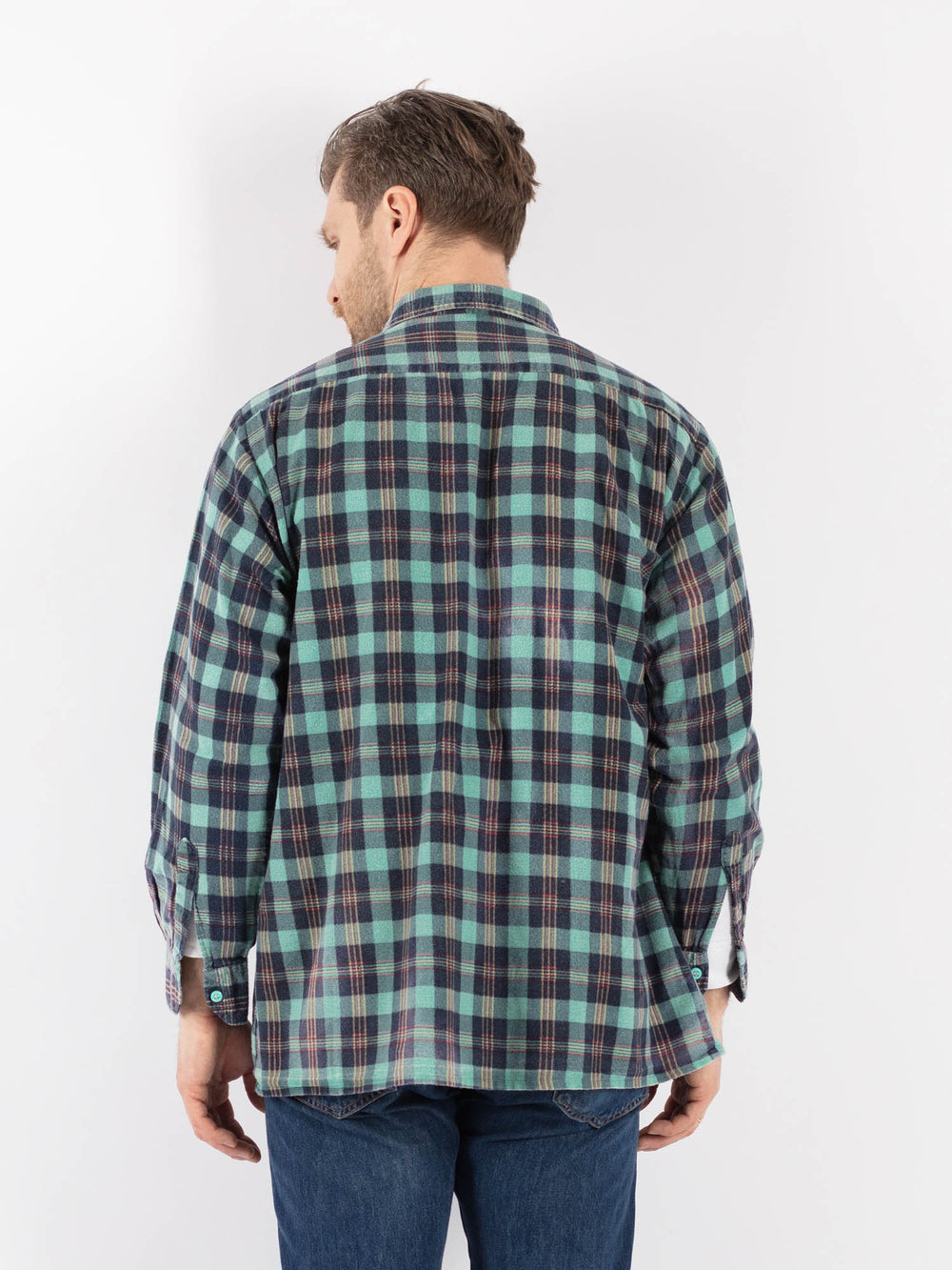 Vintage 80's Men Plaid Flannel Shirt in MultiZ1145