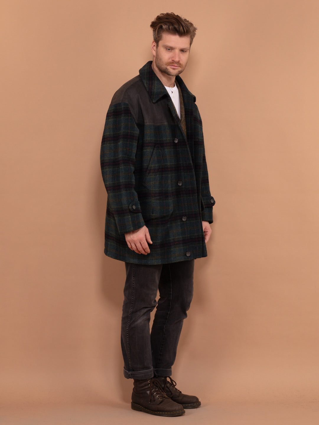 Vintage 80's Men Plaid Wool and Suede Blend Jacket - NorthernGrip
