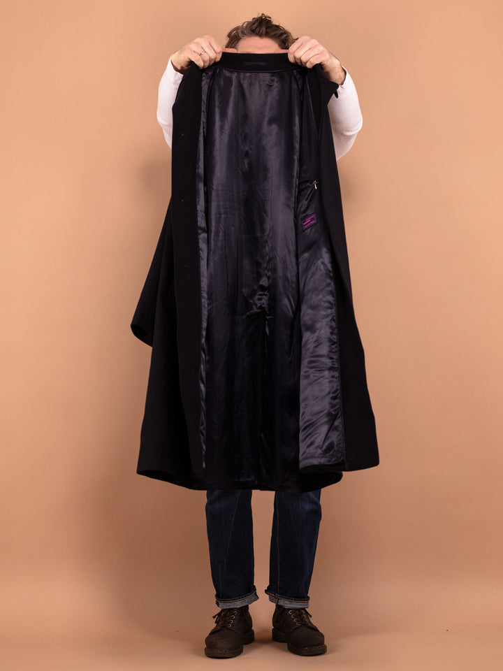 Vintage 80's Men Pure New Wool Coat in Blue - NorthernGrip