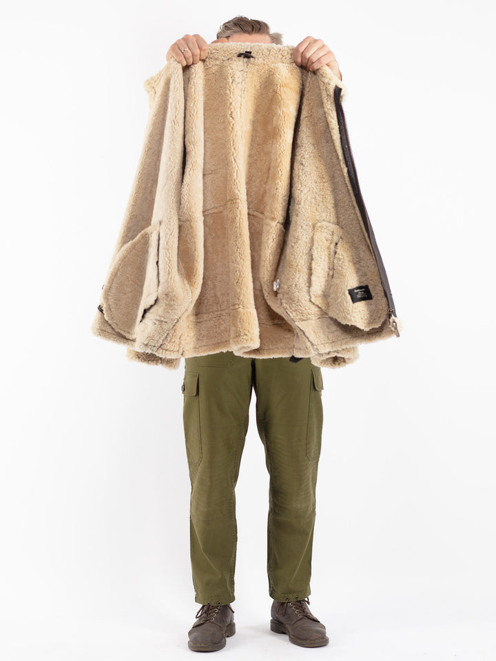 Vintage 90's Men Shearling Jacket in Brown