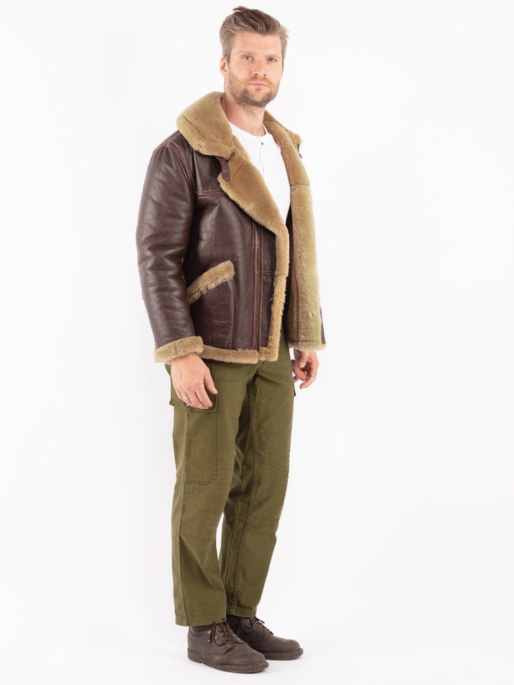 Vintage 80's Men Sheepskin Jacket in Brown