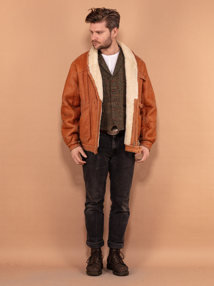 Vintage 80's Men Sheepskin Coat in Brown - NorthernGrip