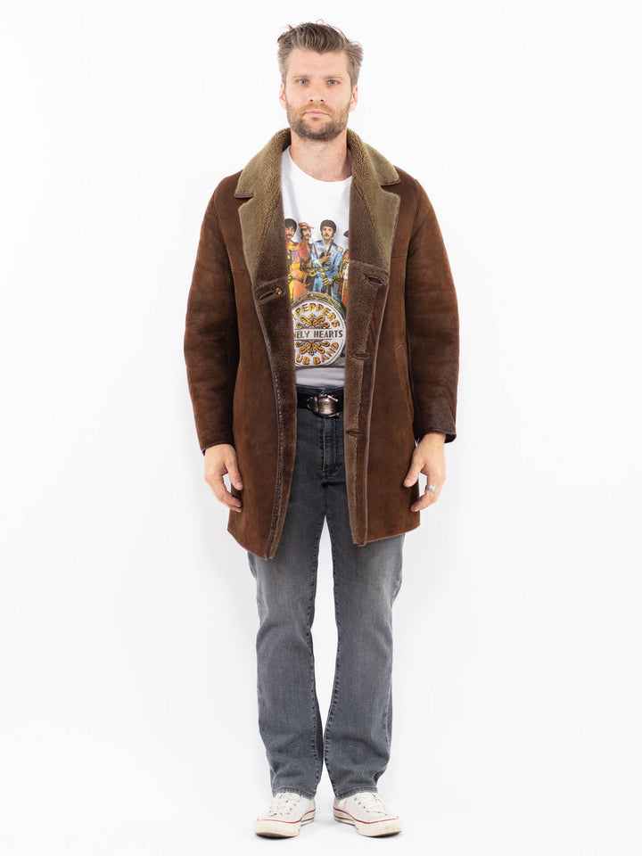 Vintage 80. gadu vīriešu aitādas mētelis brūnā krāsā