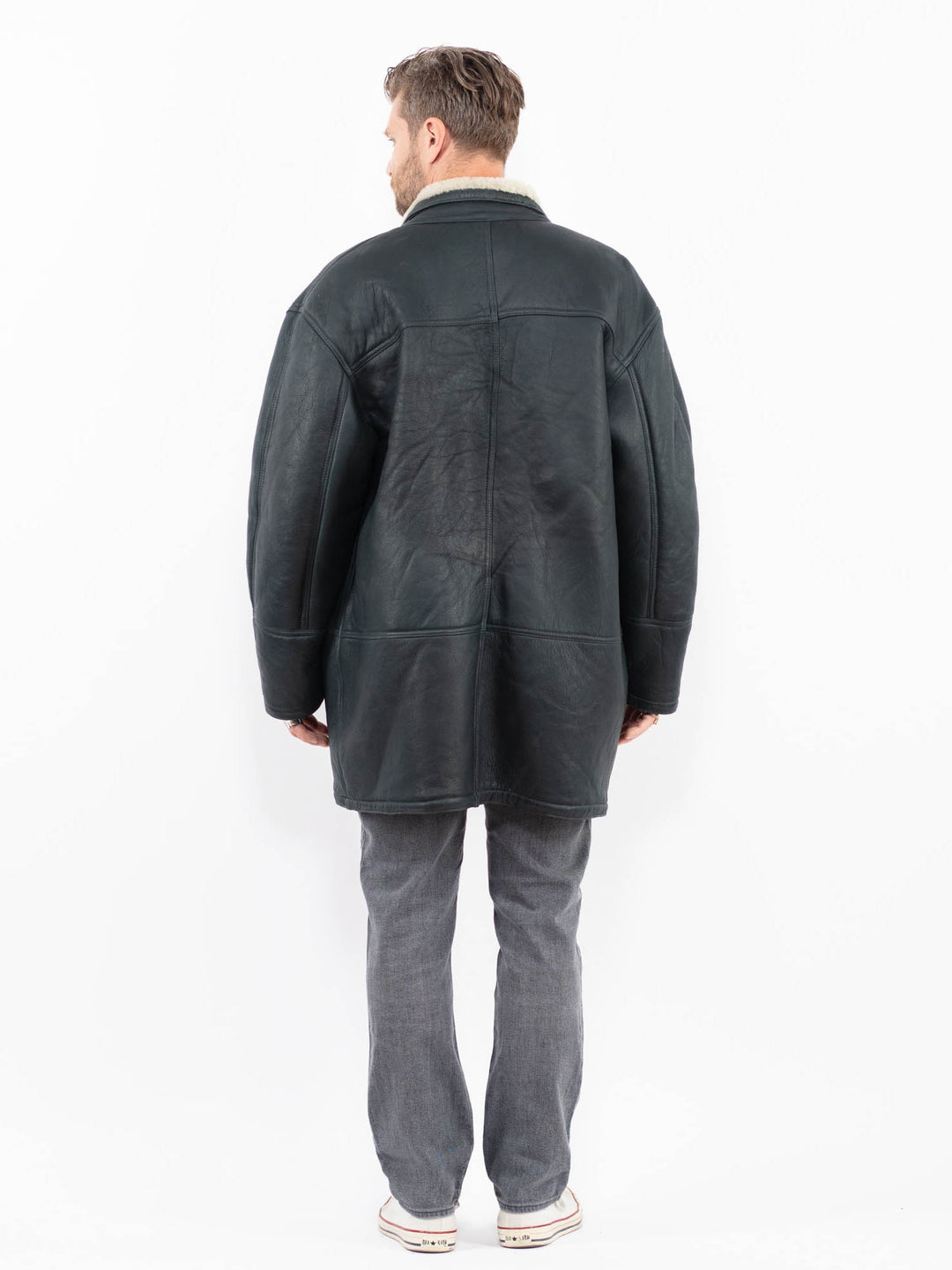 Vintage 80's Men Sheepskin Shearling Coat in GrayZ1925