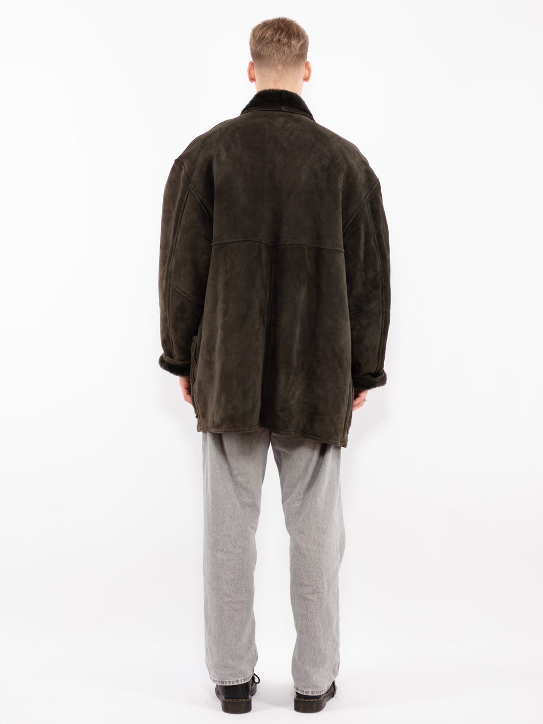 Vintage 80's Men Oversized Sheepskin Coat in Green